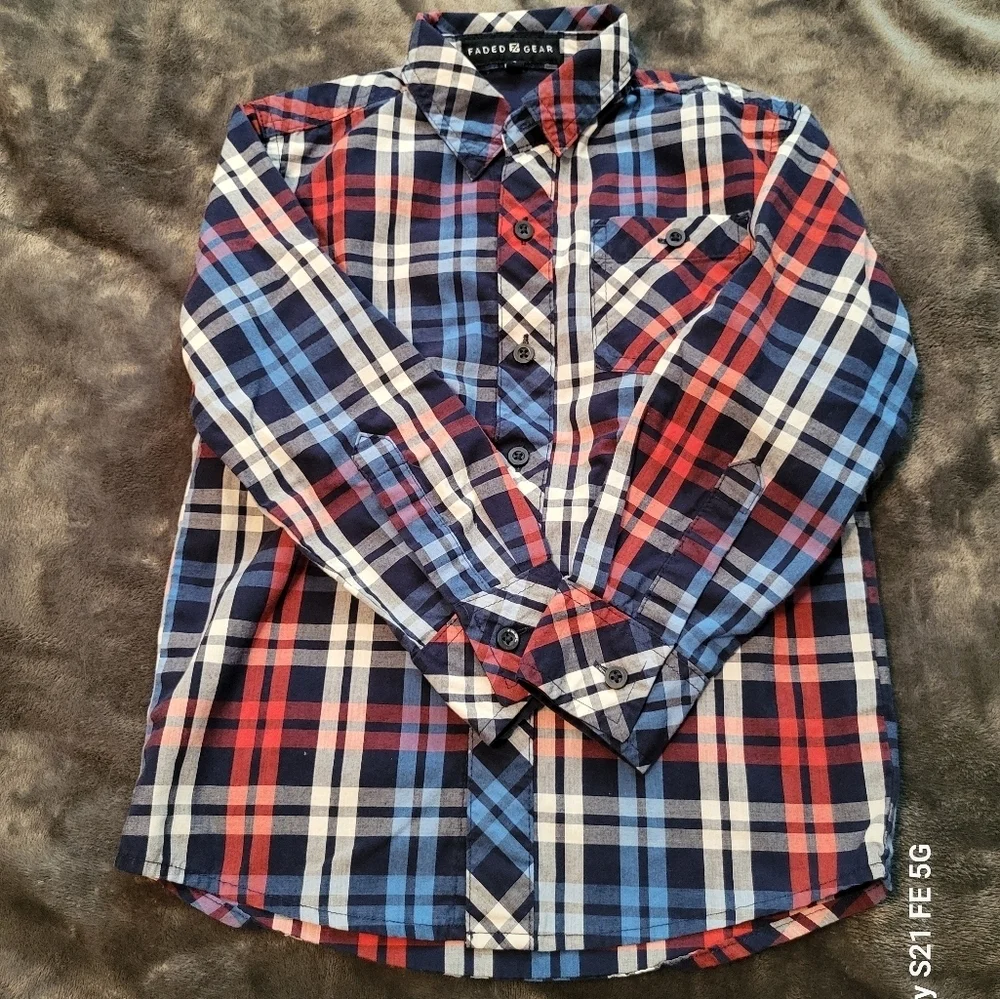 🩷 3/$15 Boys (S[6]) 2-piece Old Navy & Faded Gear Plaid Long Sleeve Shirts, EUC